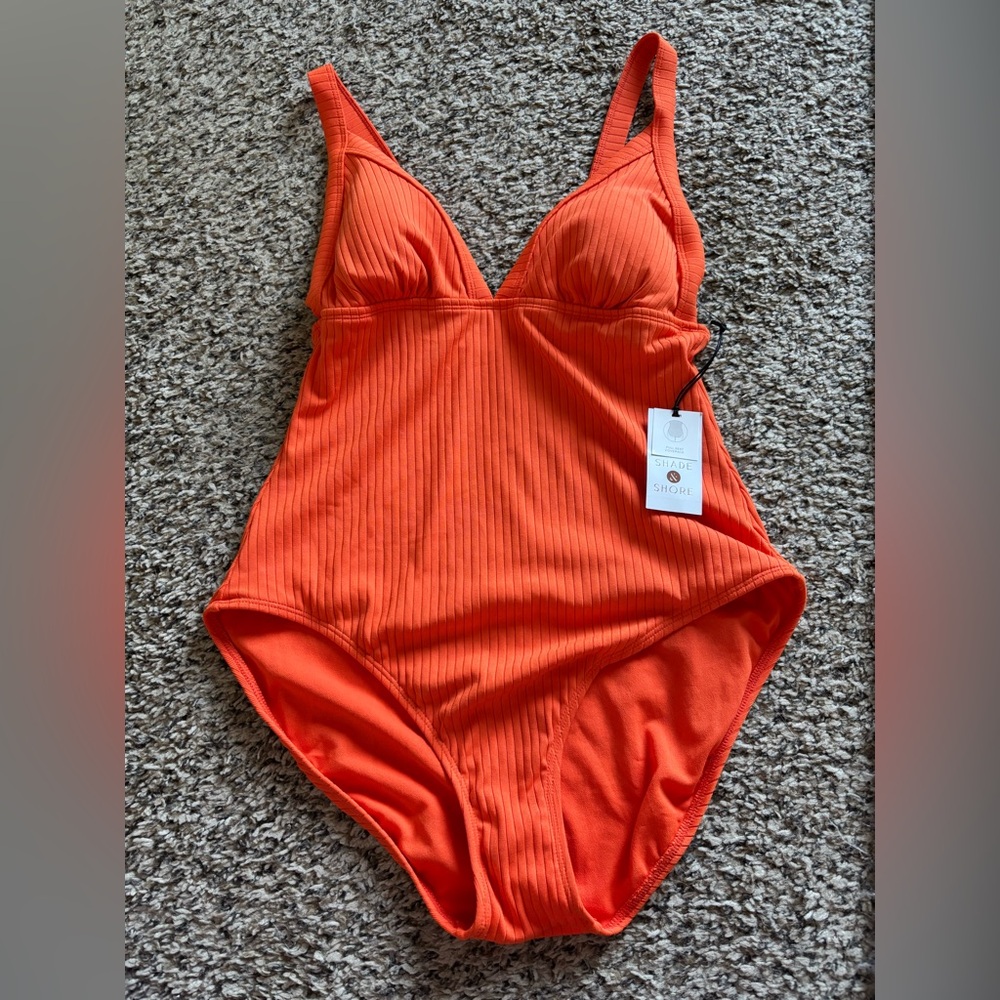 Orange Ribbed One-Piece Swimsuit